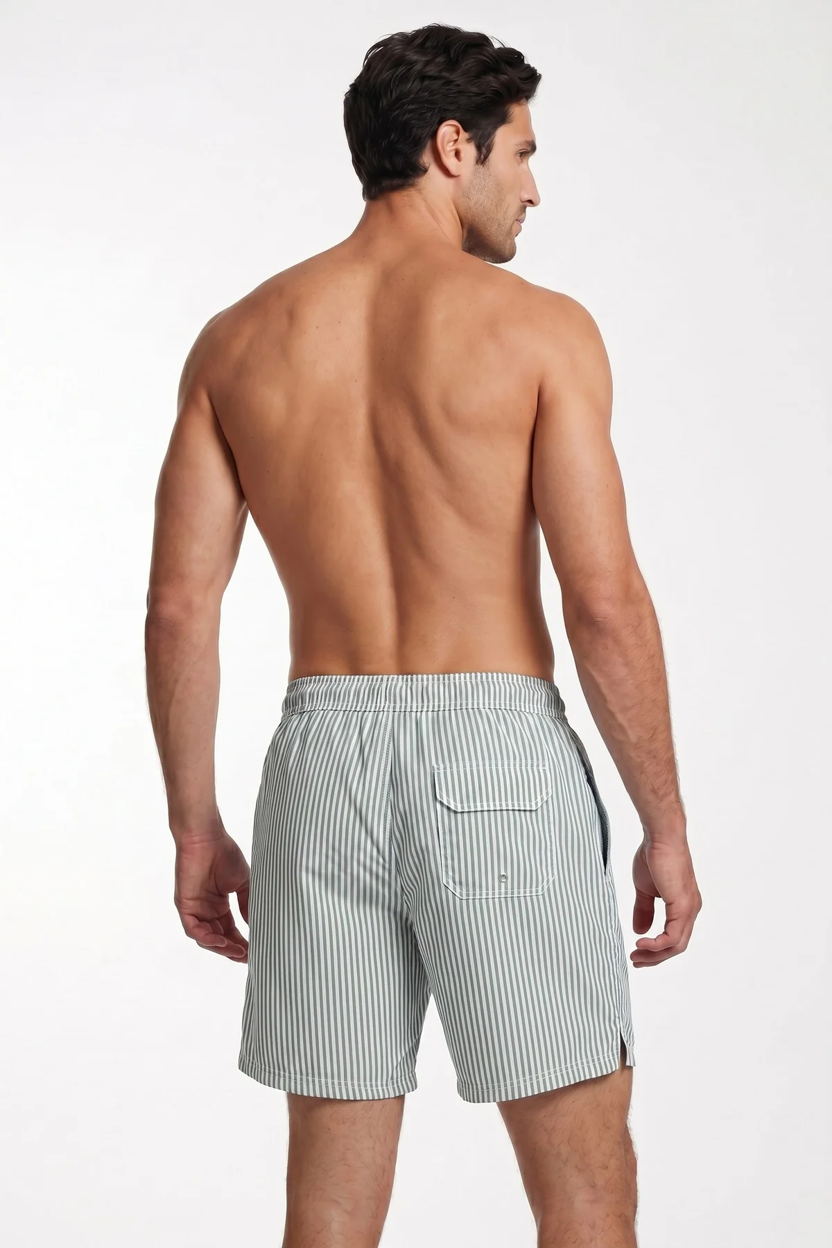 בגד ים לגברים אורך 5 אינץ' פסים ירוק לבן - Image 3