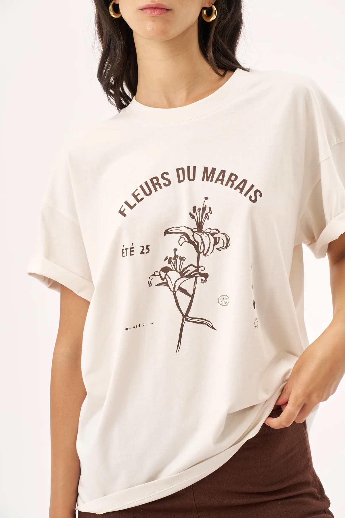 חולצת אוברסייז קרם FLEURS DU MARAIS - Image 4