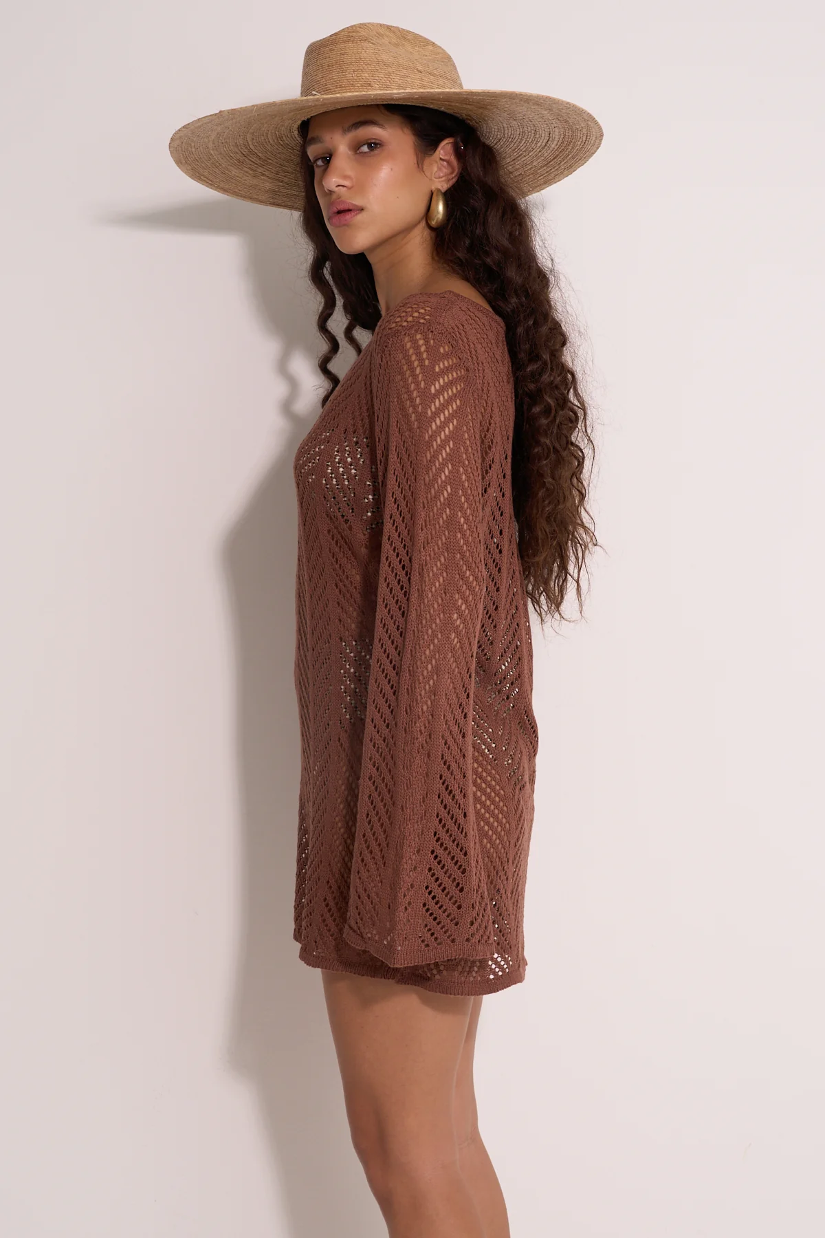 בגד חוף טוניקה קרושה חום - Image 4
