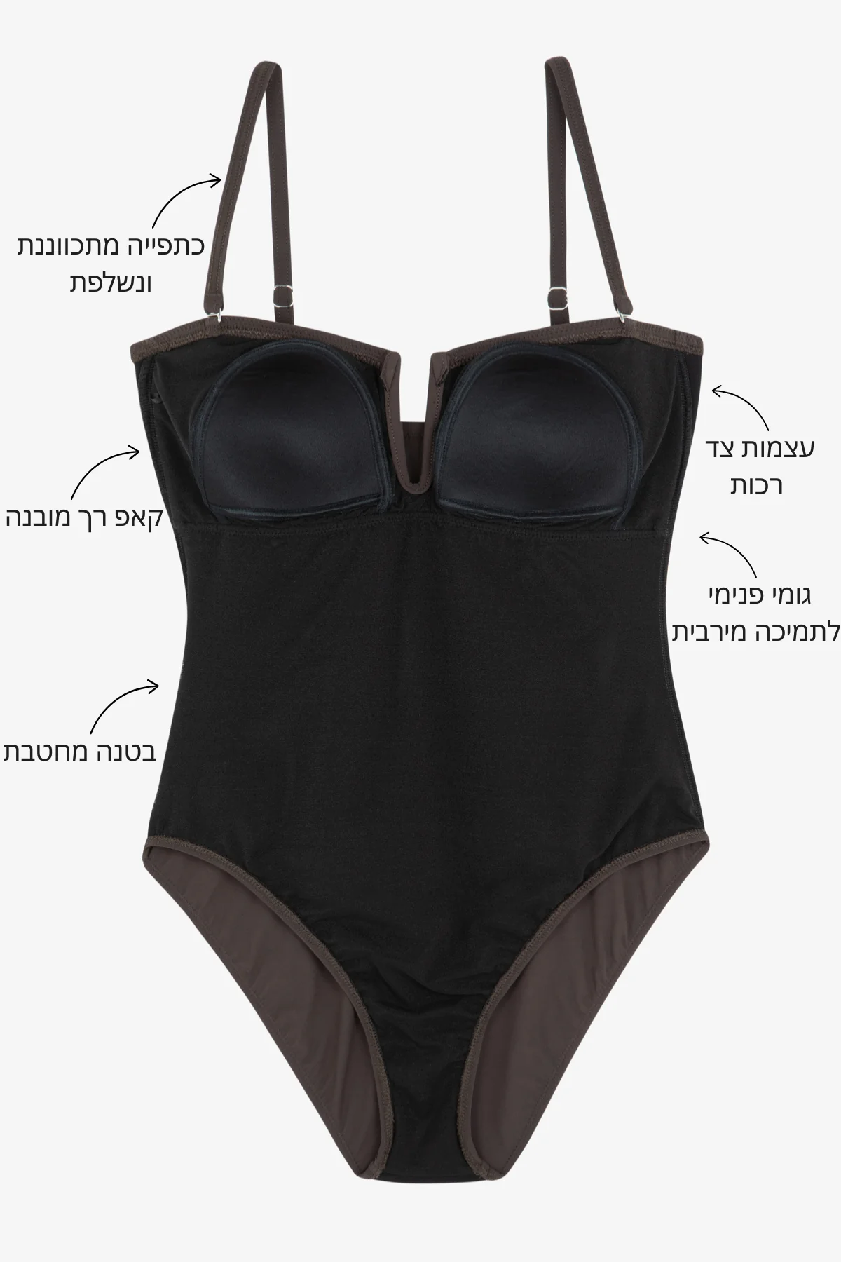 בגד ים שלם מחטב סטרפלס שחור - Image 6