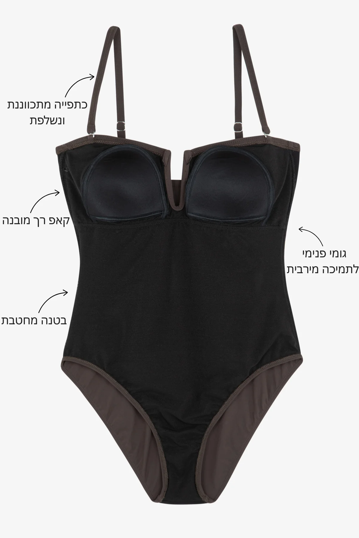 בגד ים שלם סטרפלס סאטן חום כהה - Image 5
