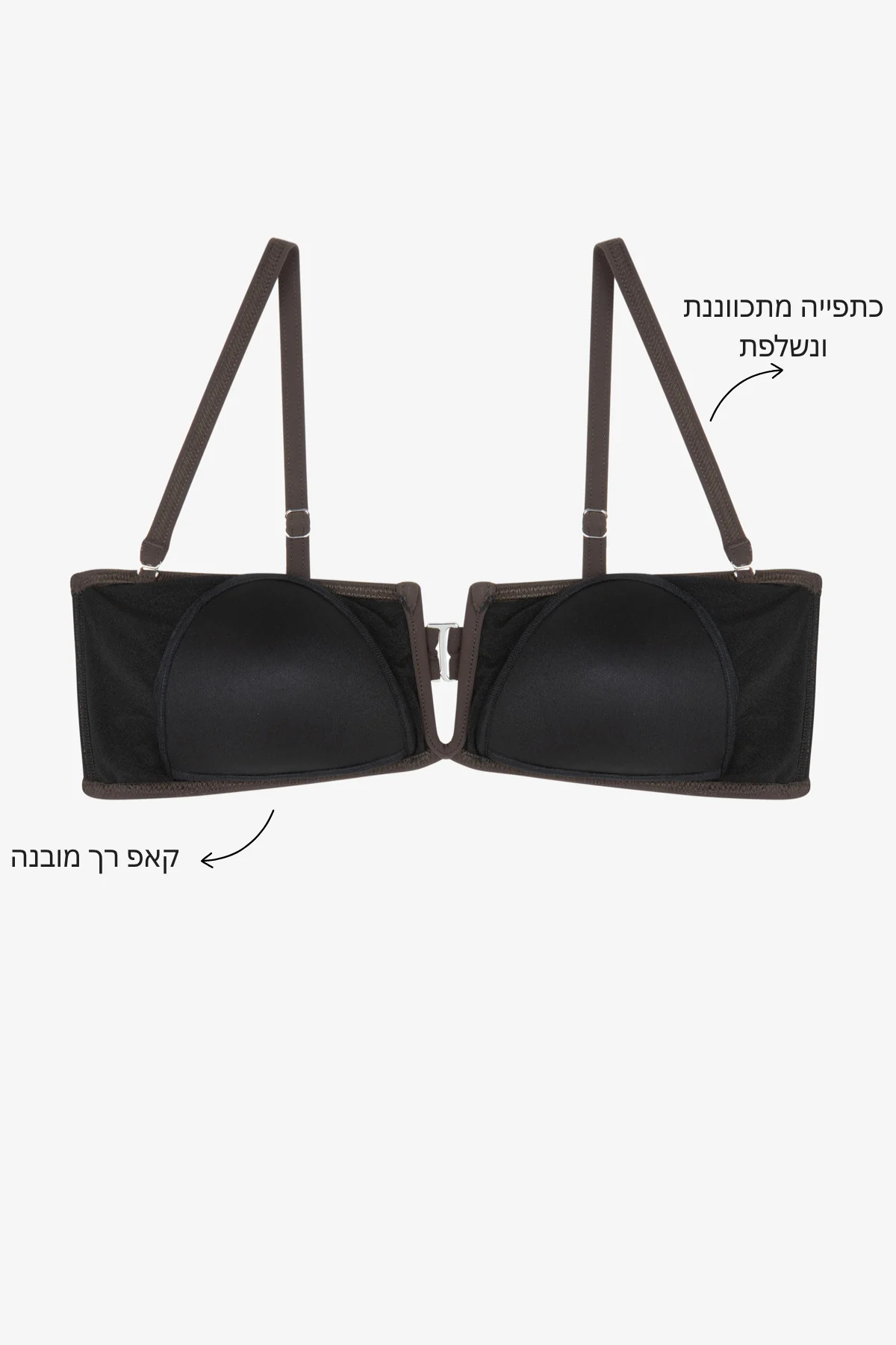 טופ ביקיני סטרפלס סאטן חום כהה - Image 5